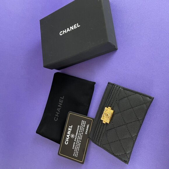 CHANEL Boy Flat Card Holder in Black Caviar AGHW Coin Case - Picture 2 of 9